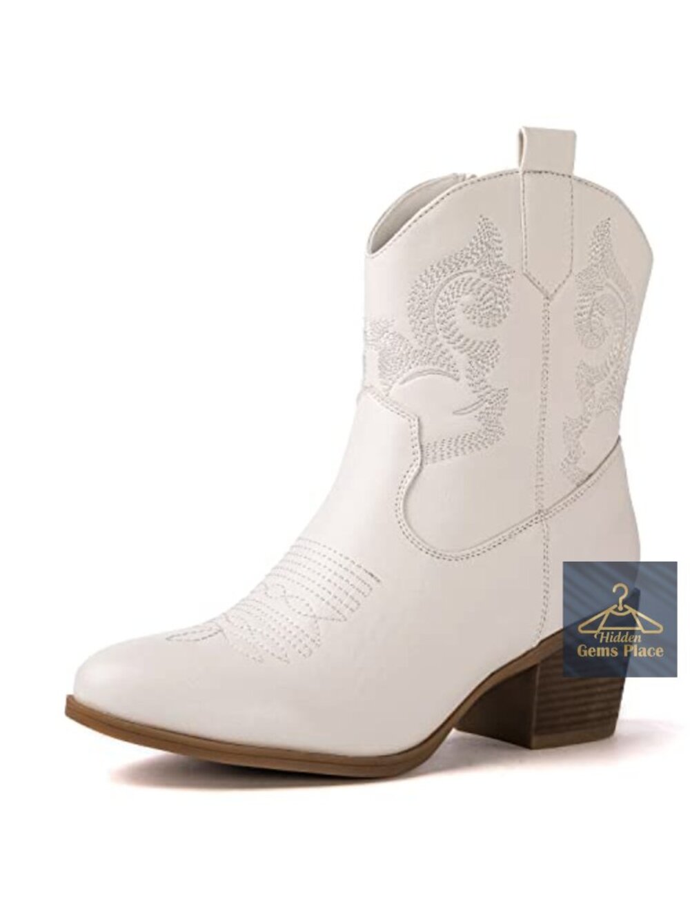 Faux Leather Cowboy Boots with 2" Block Heel - Round Toe Western Booties